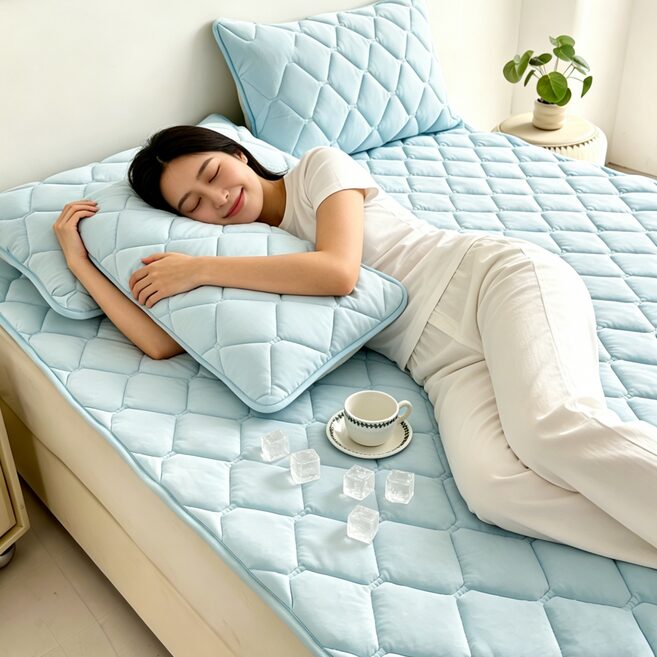 아리엘노 여름 시원한 냉감패드 쿨링 침대패드 쿨매트 고정밴드형, 아이스블루할인