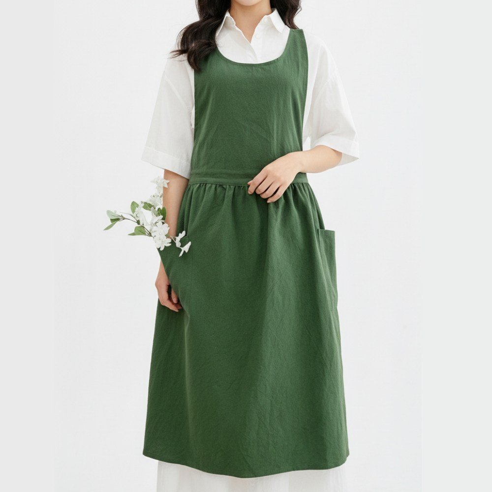 엣모스트 북유럽 린넨 원피스 주방 예쁜 앞치마, 1개, 그린할인 상세 이미지 1