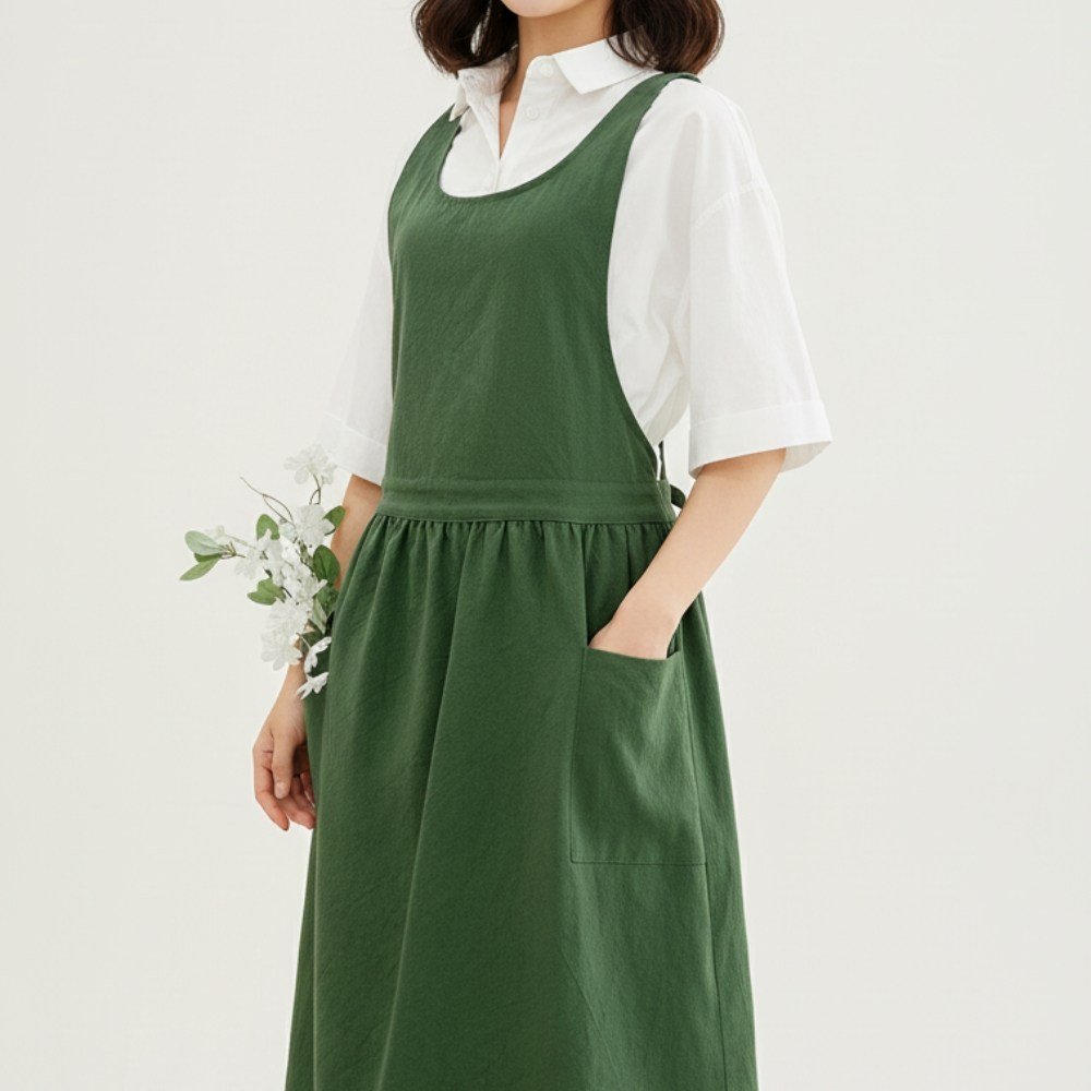 엣모스트 북유럽 린넨 원피스 주방 예쁜 앞치마, 1개, 그린할인 상세 이미지 1