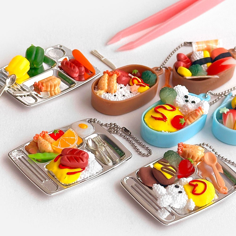 DIY 도시락 키링 만들기 4개 키홀더 핸드폰 줄 차 가방 장식 열쇠 고리 단체선물, 1세트, 랜덤 4개 상세 이미지 2