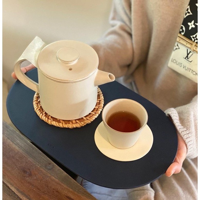 르엔미 양면 방수 타원 가죽트레이 (스몰), 가로33.5cm/세로21cm/두께4mm, 타원 초록, 1개 상세 이미지 1