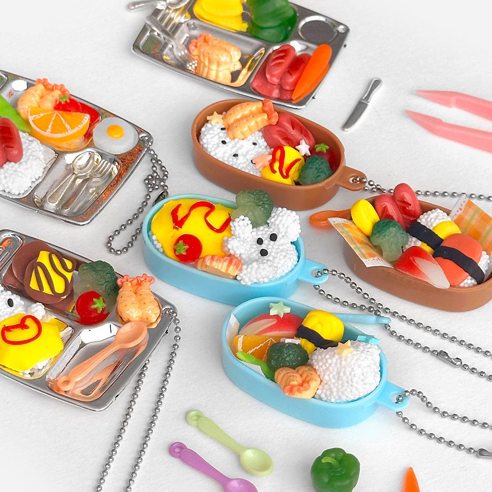 DIY 도시락 키링 만들기 4개 키홀더 핸드폰 줄 차 가방 장식 열쇠 고리 단체선물, 1세트, 랜덤 4개 상세 이미지 2