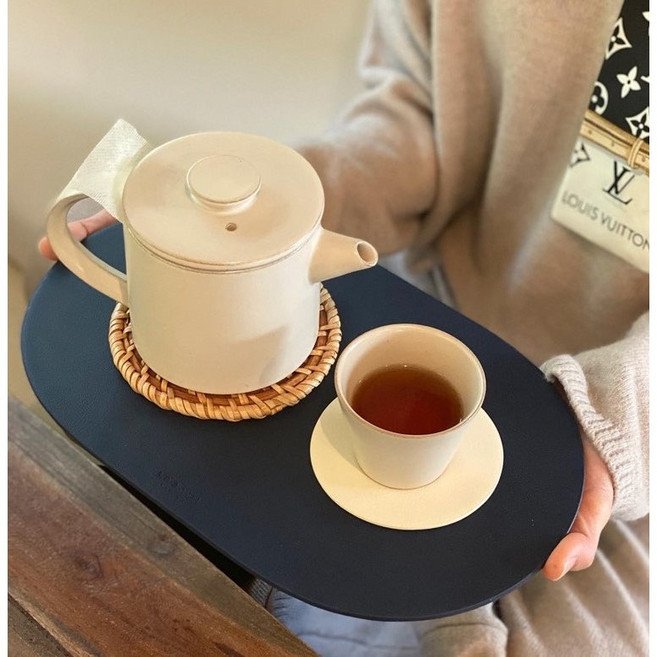 르엔미 양면 방수 타원 가죽트레이 (스몰), 가로33.5cm/세로21cm/두께4mm, 타원 초록, 1개
