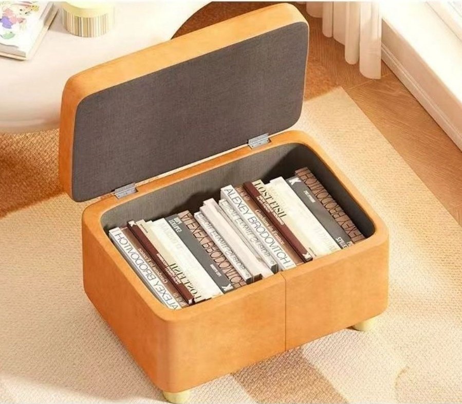 [SMTONE] 가정용 인테리어 수납 현관 의자 다용도 화장대 가죽 쇼파 풋 스툴 수납의자 스툴형 정리함 거실 스툴의자, 오렌지-40*28*28cm, 1개 상세 이미지 1