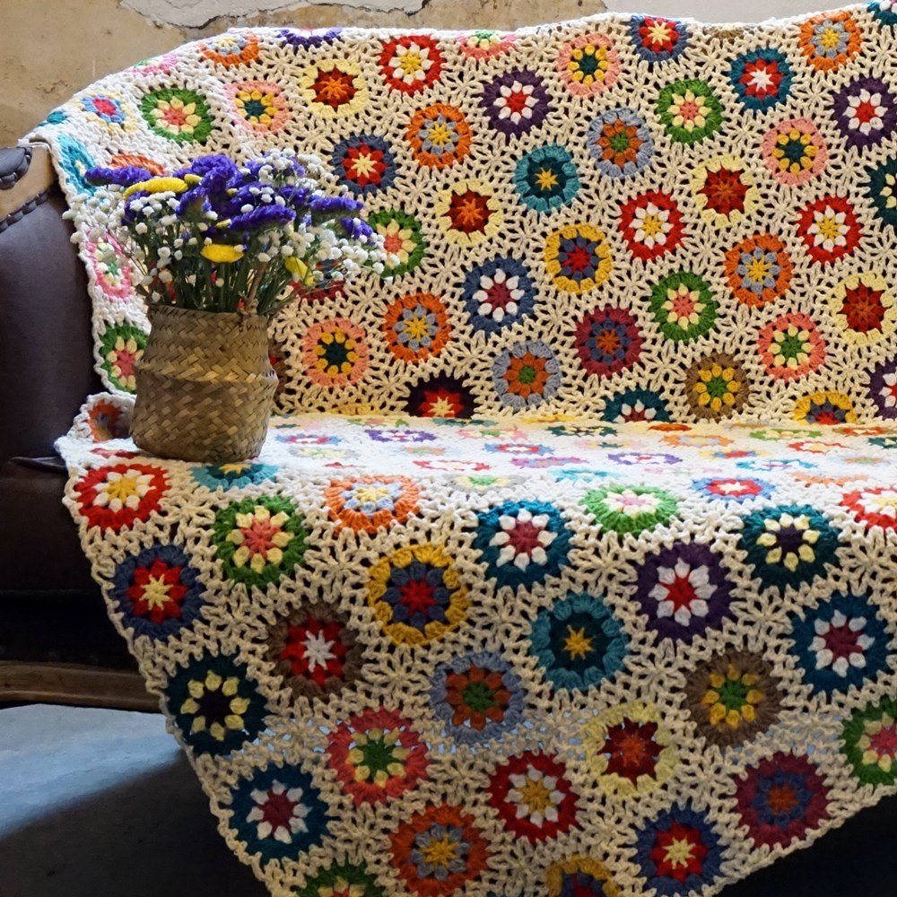 Hblanket 손뜨개 소파 담요 코바늘 소품 그래니 스퀘어 크로쉐 블랭킷 러너150x100할인 상세 이미지 2