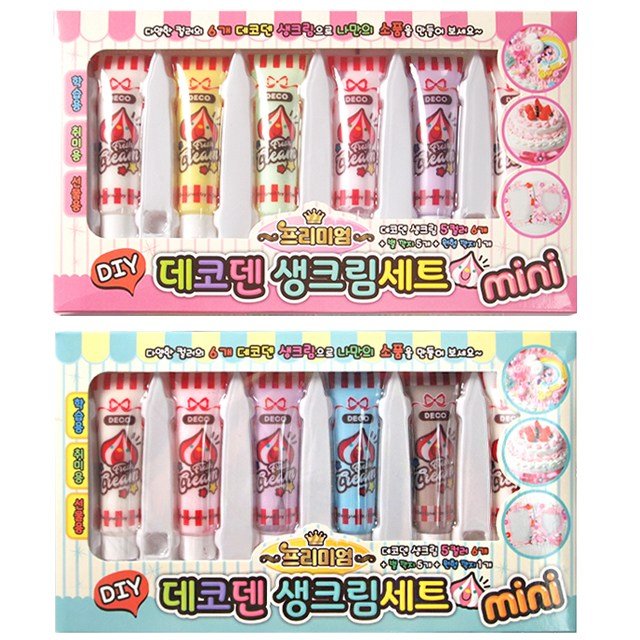 미니 데코덴 생크림 2종세트 데코덴세트 컬러생크림 꾸미기 데코 취미 여가 DIY재료 키덜트 어덜트 선물 단체, 1개 상세 이미지 1