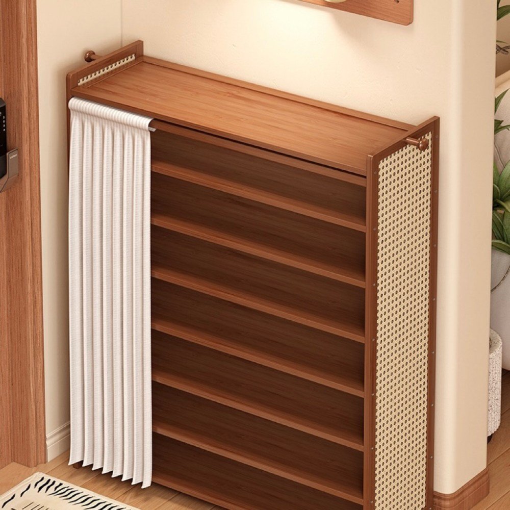현관 신발장 수납장 신발선반 신발수납장 좁은현관신발장 1410MM*250MM*1000MM, 9단, 브라운 상세 이미지 1
