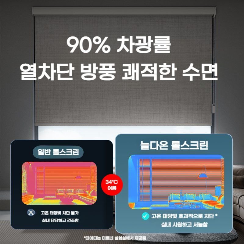 늘다온 무타공 압축봉 블라인드 린넨 원터치 롤스크린 차광 상세 이미지 1